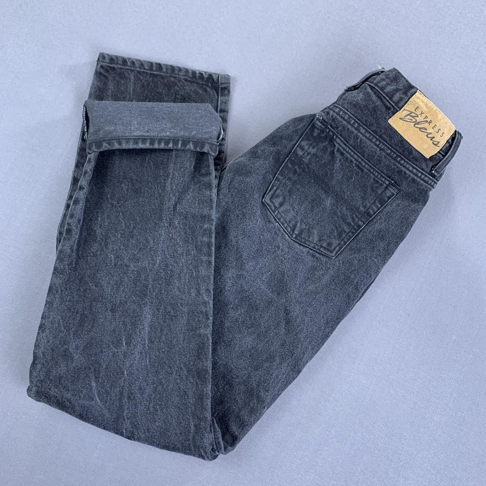 Vintage Express Bleus Jeans Womens 13/14L Black Stonewash Straight High Rise 90s